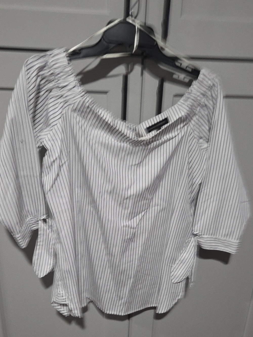 Banana Republic White Blouse with Navy Pinstripes. NWTS